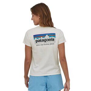 Womens Large Patagonia White Short Sleeve Organic Cotton Casual Classic Tshirt